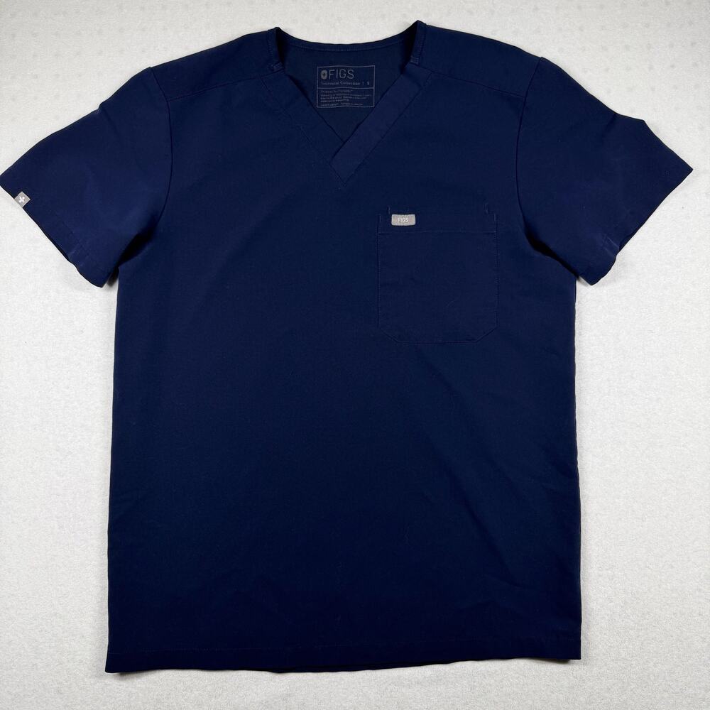 FIGS Leon Three Pocket Scrub Top Men’s Small Navy Blue V Neck FIONx